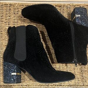 Call It Spring Black Ankle Boots with Glitter Heel